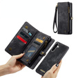 Husă CASEME pentru Samsung Galaxy A56 5G, Retro Leather Wallet, cu curea de umăr, negru