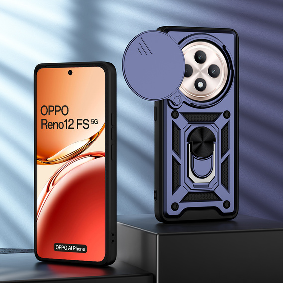Husă blindată pentru Oppo Reno 12FS / Oppo Reno 12F, CamShield Slide, albastru