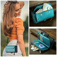 Husă CASEME pentru Samsung Galaxy A56 5G, RFID Leather Wallet, cu curea de umăr, verde