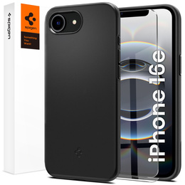Carcasa Spigen pentru iPhone 16E, Thin Fit Mag, negru + sticlă temperată 9H