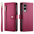 Cu clapetă pentru Samsung Galaxy S25 Edge, Wallet Zipper Pocket, roșu