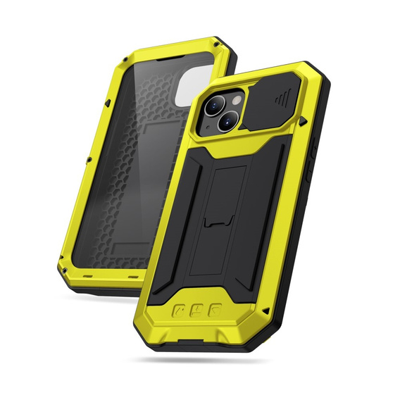 Husă pentru iPhone 13, R-JUST CamShield Slide, armată, galben / negru