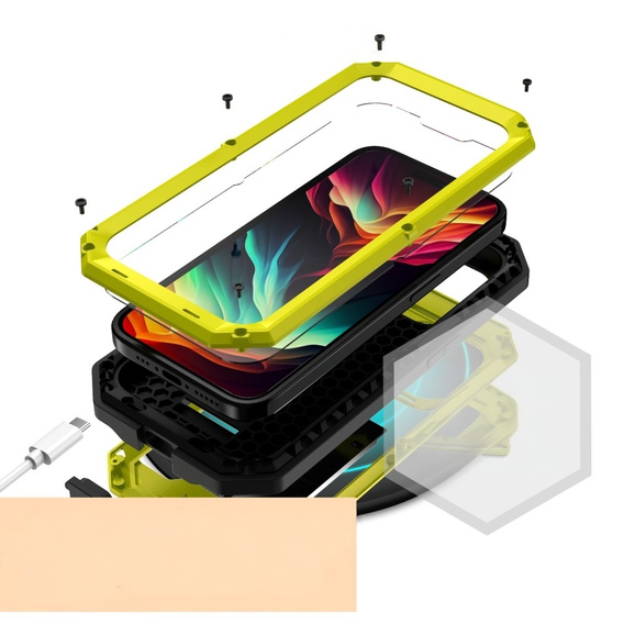 Husă pentru iPhone 15 Pro, R-JUST CamShield Slide, armată, galben  / negru