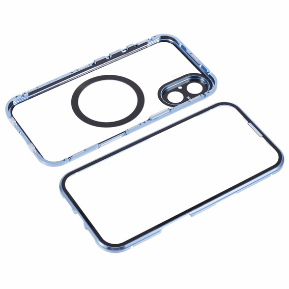 Carcasa Magnetic Dual Glass MagSafe pentru iPhone 16, albastru