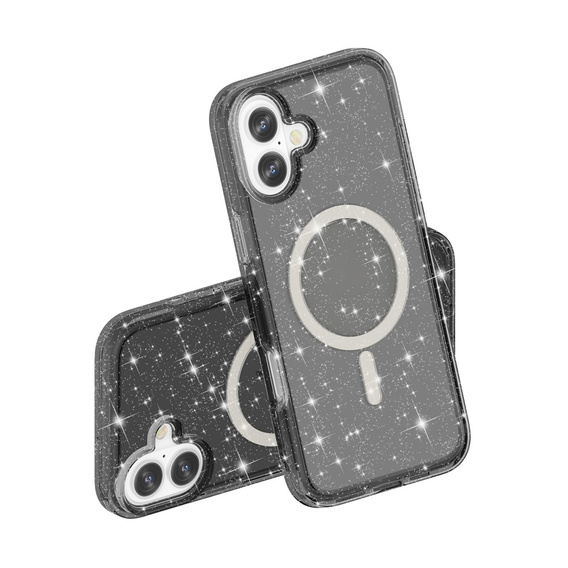 Husă pentru iPhone 17, pentru MagSafe, glitter, negru translucid