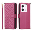 Carcasă cu clapetă pentru Xiaomi Poco M7 Pro 5G, Crossbody Leather Wallet, maroon