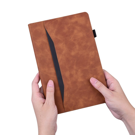 Husă pentru Samsung Galaxy Tab S10 FE+ Plus, Classic, cu spațiu pentru stylus, maro
