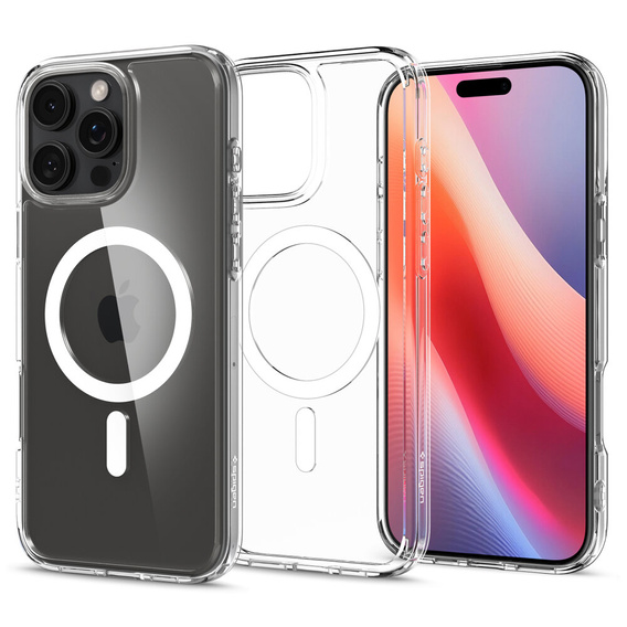 Carcasă MagSafe Spigen pentru iPhone 16 Pro Max, Ultra Hybrid, transparent / alb + 9H Tempered Glass