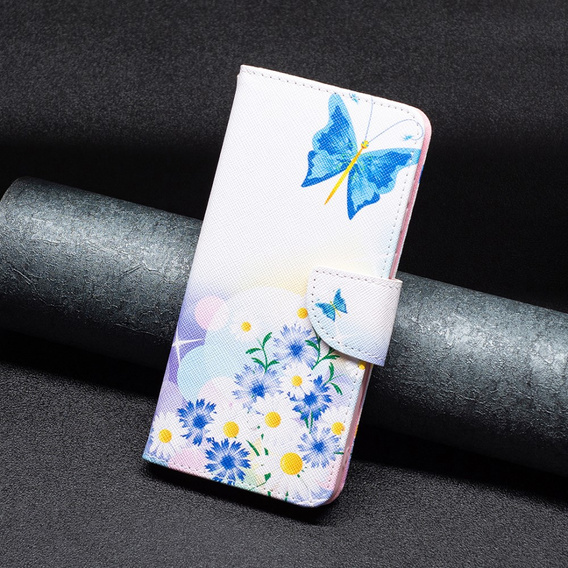 Cu clapetă pentru Xiaomi Redmi 12C, butterfly and flowers, alb