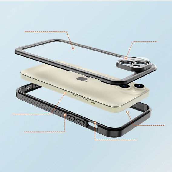 Husă impermeabilă IP68 pentru iPhone 15 Plus, Redpepper, negru