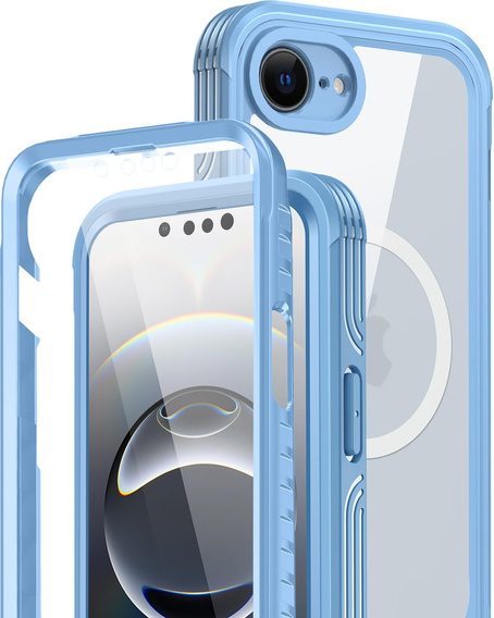 Husă pentru iPhone 16E, Shockproof, cu sticlă, pentru MagSafe, albastru