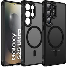 Husă pentru Samsung Galaxy S25 Ultra, pentru MagSafe, ERBORD Matt Case, negru + sticlă pentru ecran