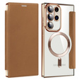 Cu clapetă pentru Samsung Galaxy S23 Ultra, RFID Wallet MagSafe CamShield, maro