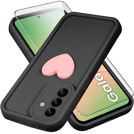 Carcasa pentru Samsung Galaxy A56 5G, Silicone Heart, negru + Sticlă temperată 9H