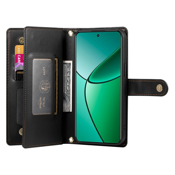 Cu clapetă pentru Realme 14 Pro 5G, Wallet Zipper Pocket, negru