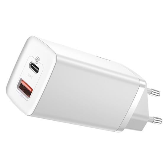 Baseus GaN2 Lite 65 W USB-C + USB-A încărcător de rețea, alb (UE)