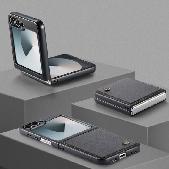 Husă pentru Samsung Galaxy Z Flip7 FE / Z Flip6, CASEME Litchi Leather, negru