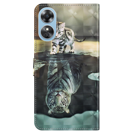 Cu clapetă pentru Oppo A17, Wallet, Cat & Tiger