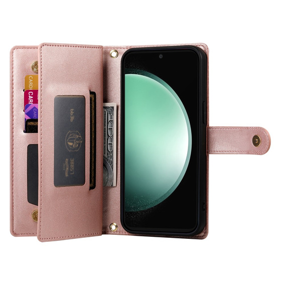 Cu clapetă pentru Samsung Galaxy S25 Edge, Wallet Zipper Pocket, roz