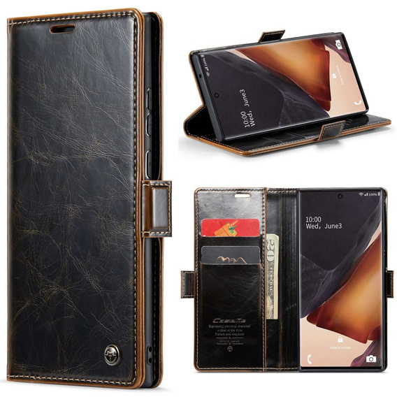 Carcasă flip CASEME pentru Samsung Galaxy Note 20 Ultra, Waxy Textured, cafea