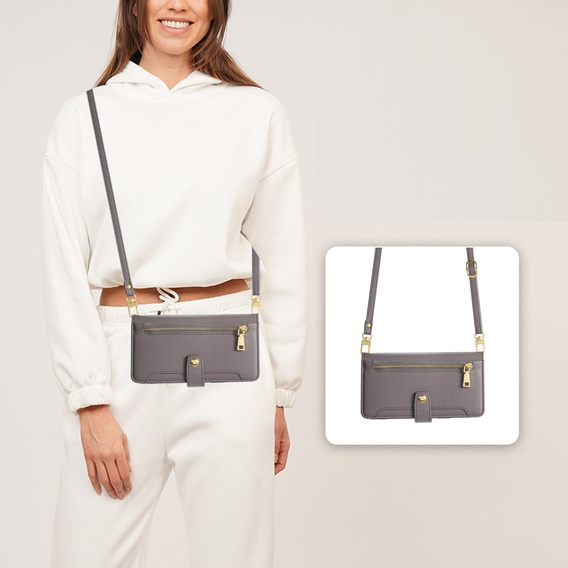 Cu clapetă pentru Xiaomi Redmi Note 13 Pro+, Wallet Zipper Pocket, gri