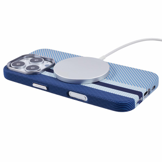 Carcasa pentru iPhone 16 Pro, Carbon Fiber MagSafe, albastru