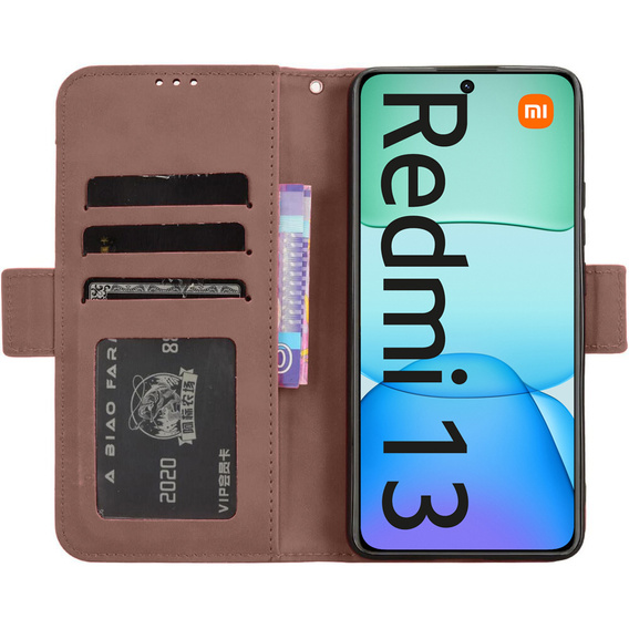 Cu clapetă pentru Xiaomi Redmi 13, Card Slot, maro