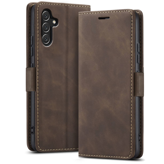 Husă pentru Samsung Galaxy A14 4G/5G, ERBORD Vintage, portofel cu clapetă, cafea
