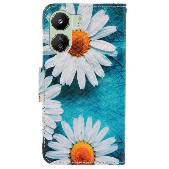 Cu clapetă pentru Xiaomi Redmi 13C / Poco C65, Wallet, Daisy, albastru