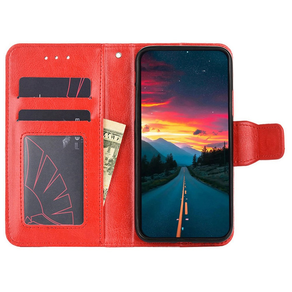 Cu clapetă pentru TCL 305i, PU Leather Wallet Case, roșu