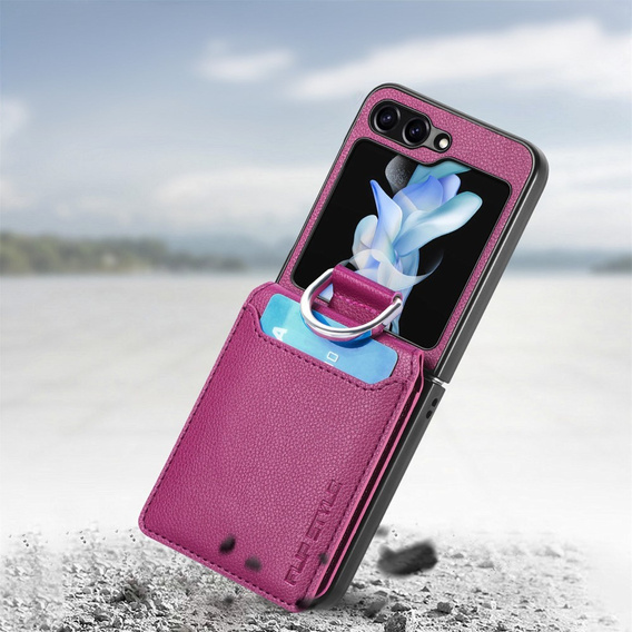 Carcasă pentru Samsung Galaxy Z Flip7 FE / Z Flip6, Card Slot Ring Case, violet