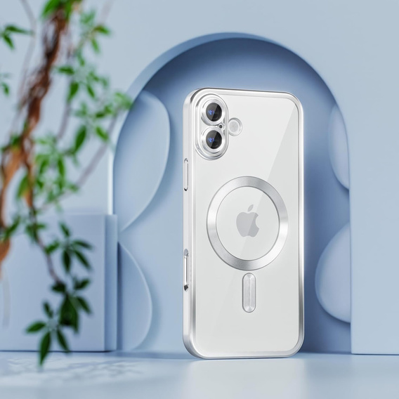 Husă pentru iPhone 16, Electro MagSafe, de argint + Sticlă pentru ecran