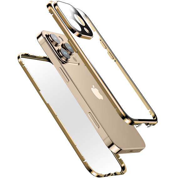 Husa pentru iPhone 16 Pro Max, Magnetic Dual Glass, de aur