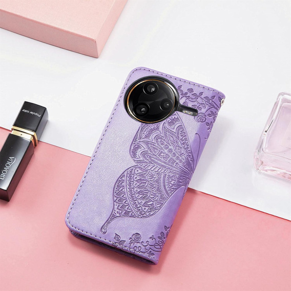 Cu clapetă pentru Xiaomi Poco F7 Pro, Butterfly, violet