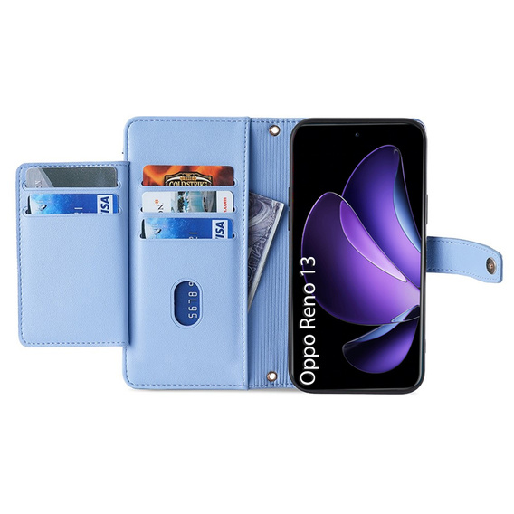 Cu clapetă pentru Oppo Reno 13, Wallet Zipper Pocket, albastru