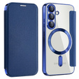 Husă cu clapetă pentru Samsung Galaxy A17 5G, RFID Wallet, pentru MagSafe, transparent / albastru marin