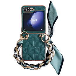 Husă pentru Samsung Galaxy Z Flip7 FE / Z Flip6, Grid Leather, verde