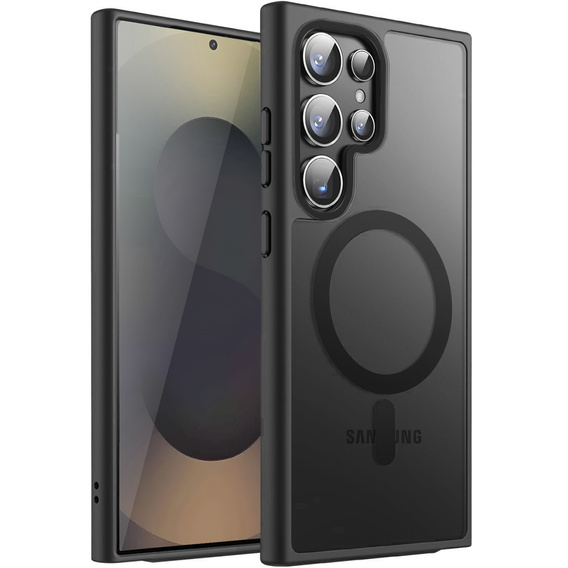Husă pentru Samsung Galaxy S25 Ultra, pentru MagSafe, ERBORD Matt Case, negru + sticlă pentru ecran