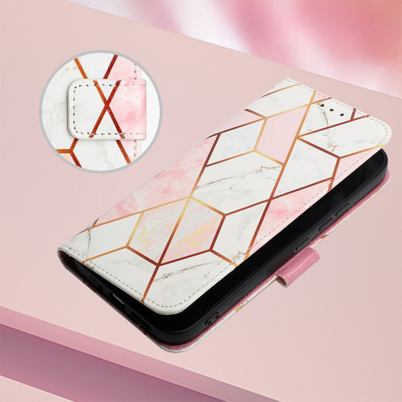 Cu clapetă pentru Xiaomi Redmi Note 13 Pro 4G / Xiaomi Redmi Note 14S / Xiaomi Poco M6 Pro 4G, Wallet, Marble roz