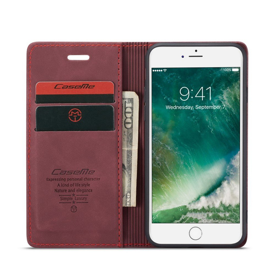 Husa CASEME pentru iPhone 7/8/SE 2020/SE 2022, Leather Wallet Case, maroon