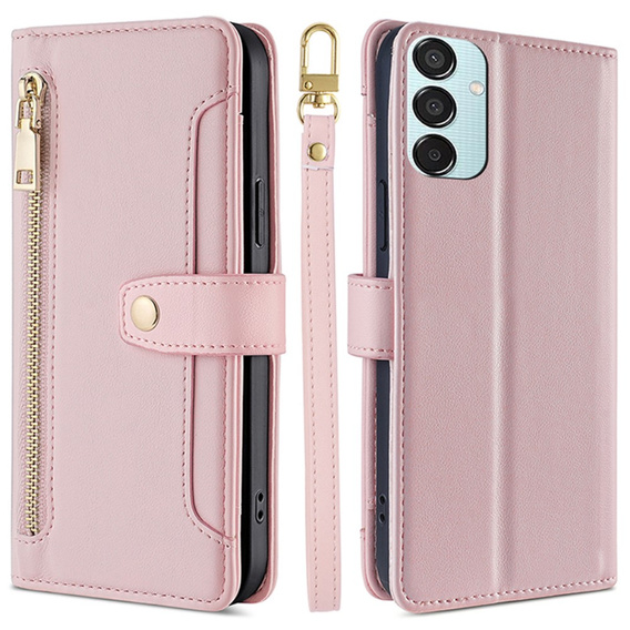 Cu clapetă pentru Samsung Galaxy M15 5G, Wallet Zipper Pocket, roz