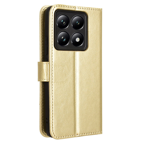 Cu clapetă pentru Xiaomi 14T, Crazy Horse Wallet, de aur