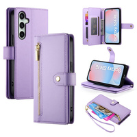 Cu clapetă pentru Samsung Galaxy S24 FE, Wallet Zipper Pocket, violet