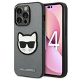 Karl Lagerfeld Huse pentru iPhone 14 Pro, Saffiano Choupette Head Patch, de argint