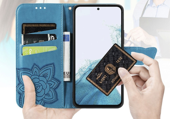 Cu clapetă pentru Samsung Galaxy A36, Butterfly, albastru