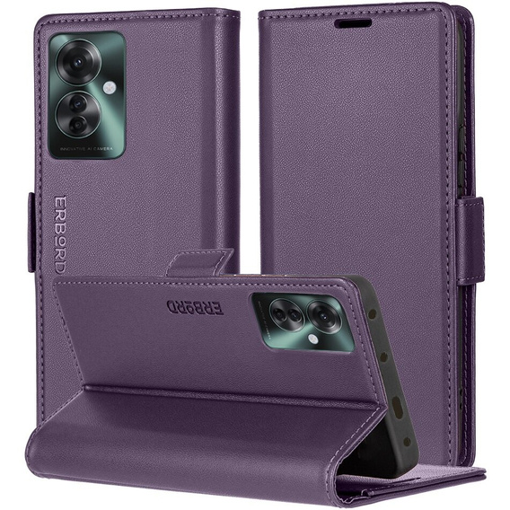 Husă pentru Oppo Reno 11F, ERBORD Glossy Litchi, portofel cu clapetă, violet