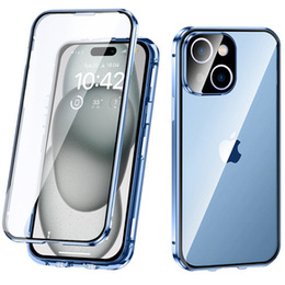 Husa pentru iPhone 15, Magnetic Dual Glass, albastru