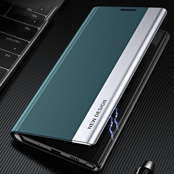Cu clapetă pentru Samsung Galaxy S22 Ultra 5G, Side Magnetic, verde