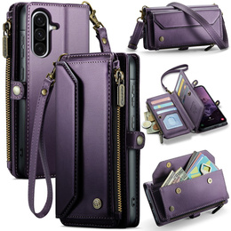 Husă CASEME pentru Samsung Galaxy A56 5G, RFID Leather Wallet, cu curea de umăr, violet