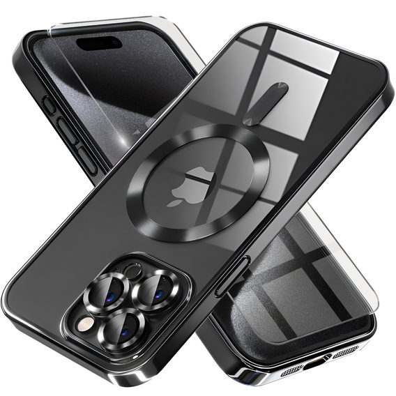 Husă pentru iPhone 15 Pro, Electro MagSafe, negru + Sticlă pentru ecran